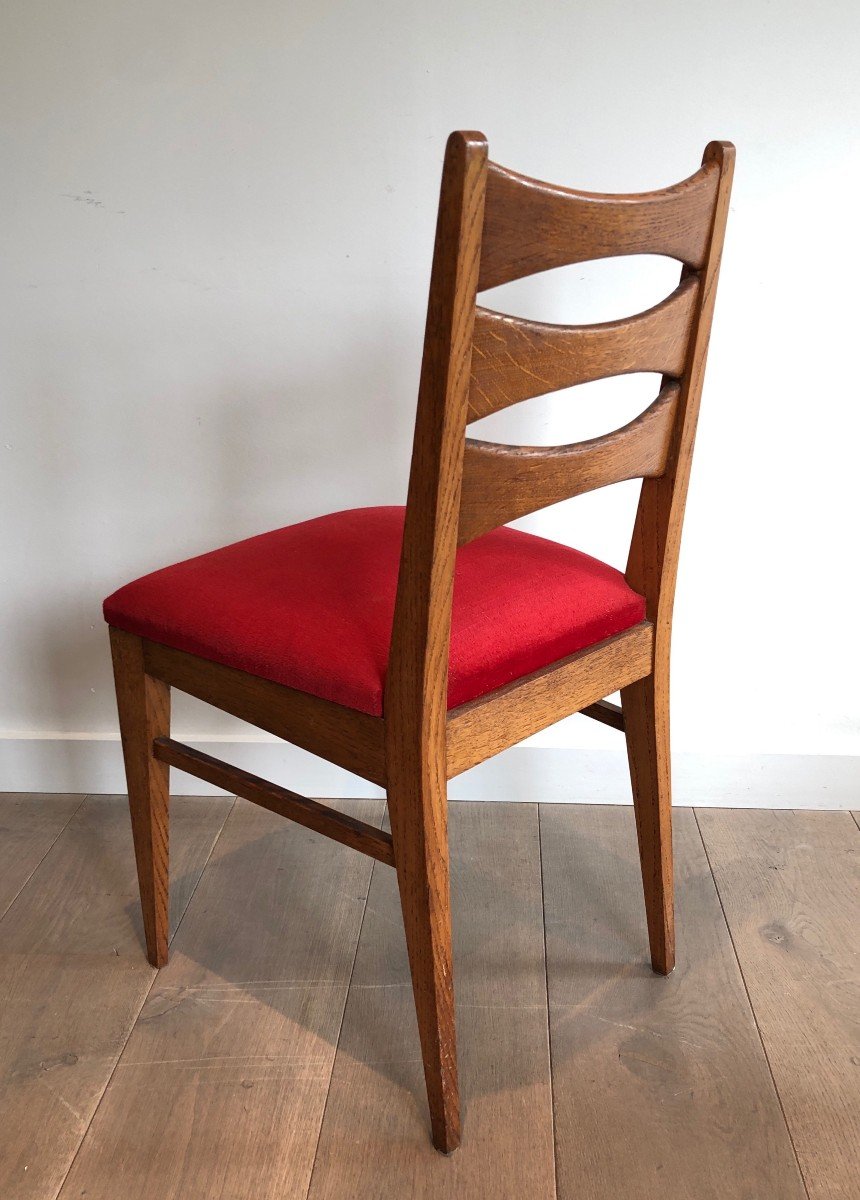 Suite De 6 Chaises En Chêne Et Assises De Velours Rouge. Travail Français. Vers 1940-photo-3