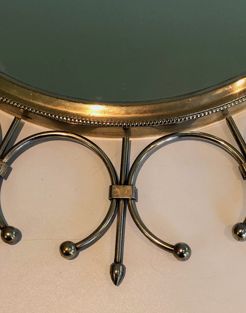 Brass And Brushed Steel Sunburst Mirror. French Work. Circa 1970-photo-4