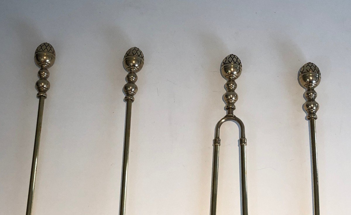 Brass Pineapple Fireplace Tools. French Work In The Style Of Maison Baguès. Circa 1970-photo-1