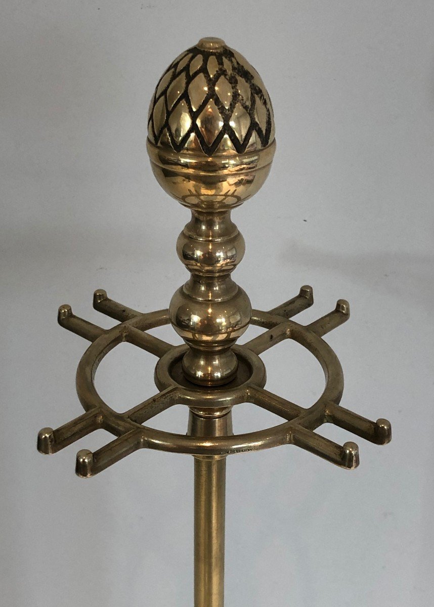 Brass Pineapple Fireplace Tools. French Work In The Style Of Maison Baguès. Circa 1970-photo-5