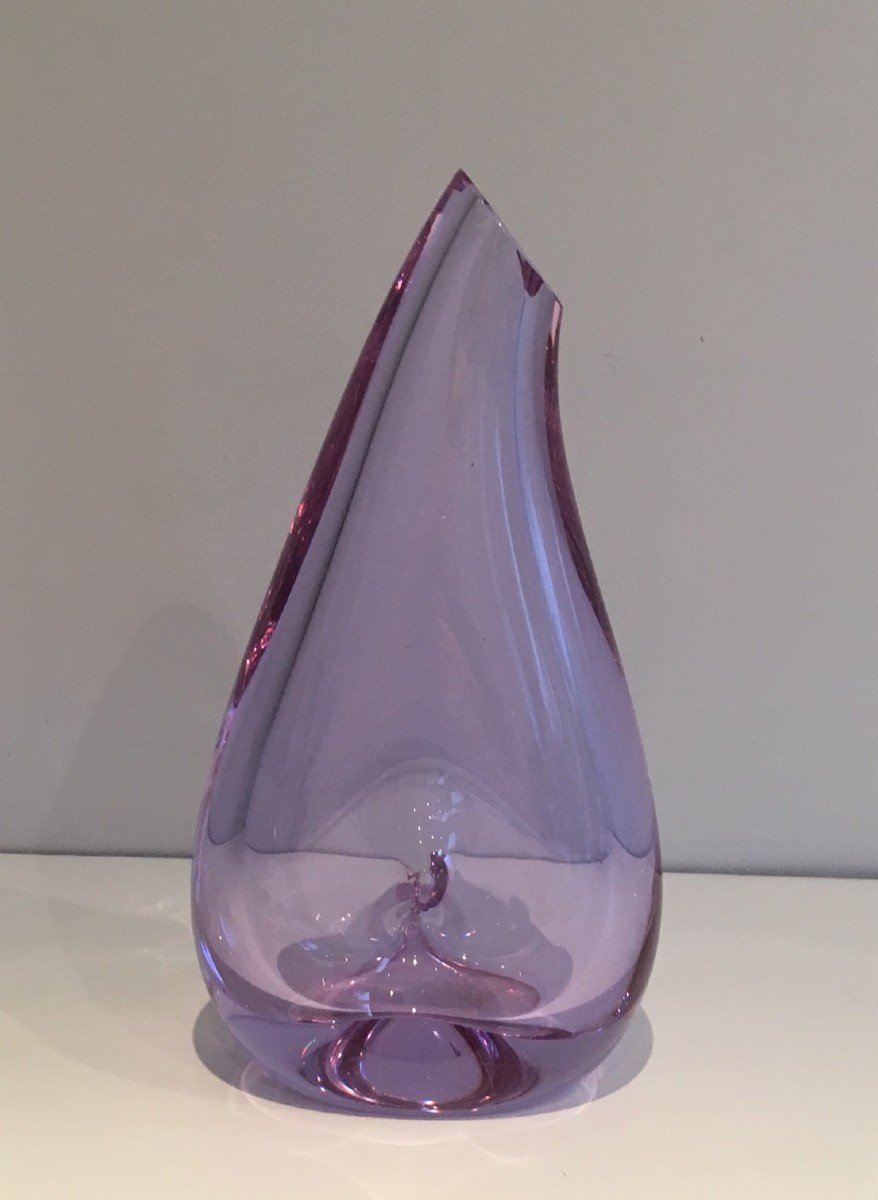 Glass Purplish-colored Pear-shaped Vase. French Work. Circa 1970-photo-3