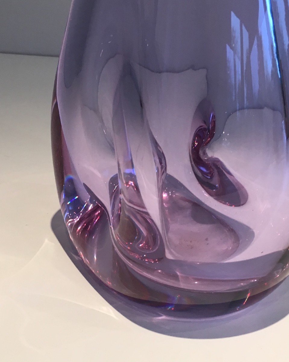 Vase En Verre Piriforme De Couleur Violacée. Travail Français. Vers 1970-photo-1