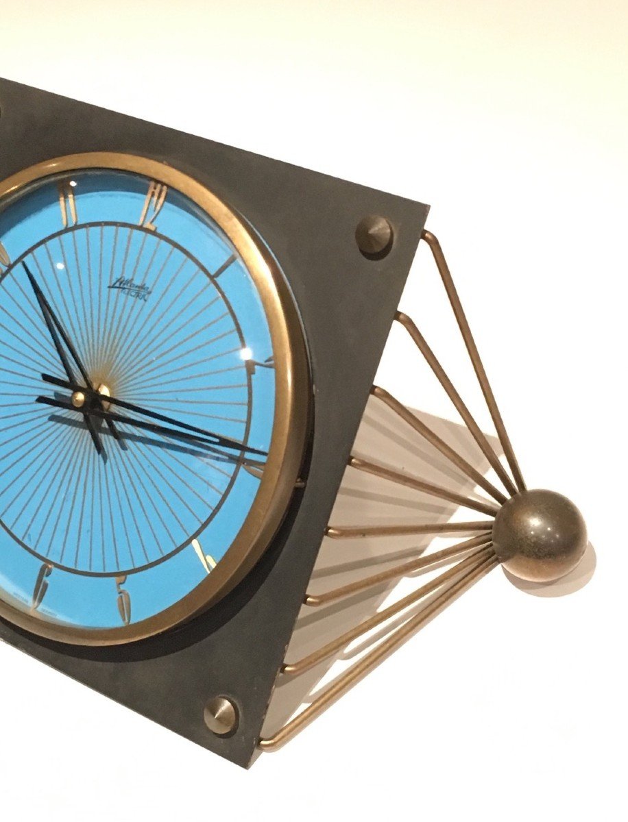 Horloge En Métal Laqué, Verre Et Laiton. Vers 1950-photo-3