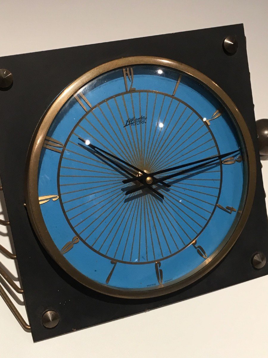 Lacquered Metal, Glass And Brass Clock. Circa 1950-photo-4