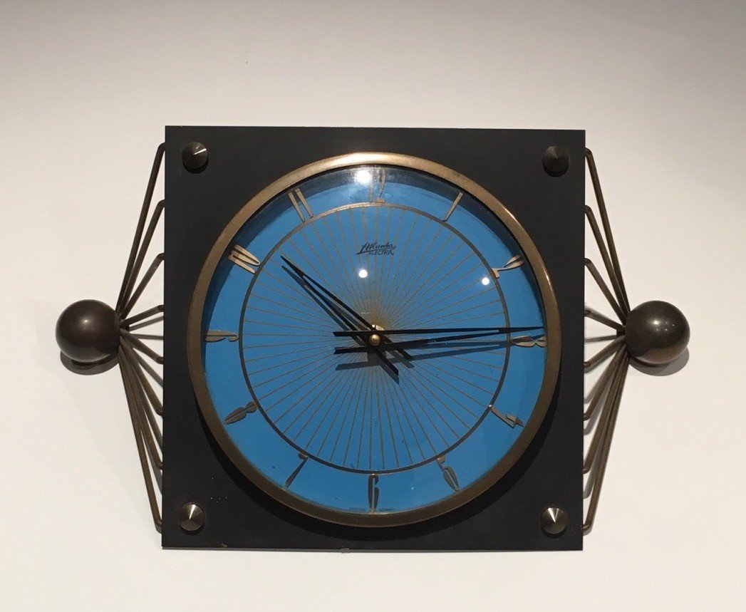 Lacquered Metal, Glass And Brass Clock. Circa 1950-photo-7