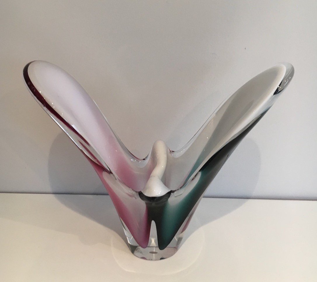 Multicolor Glass Coquille Vase. Sweedish Work Signed Flygsfors, 1956-photo-3