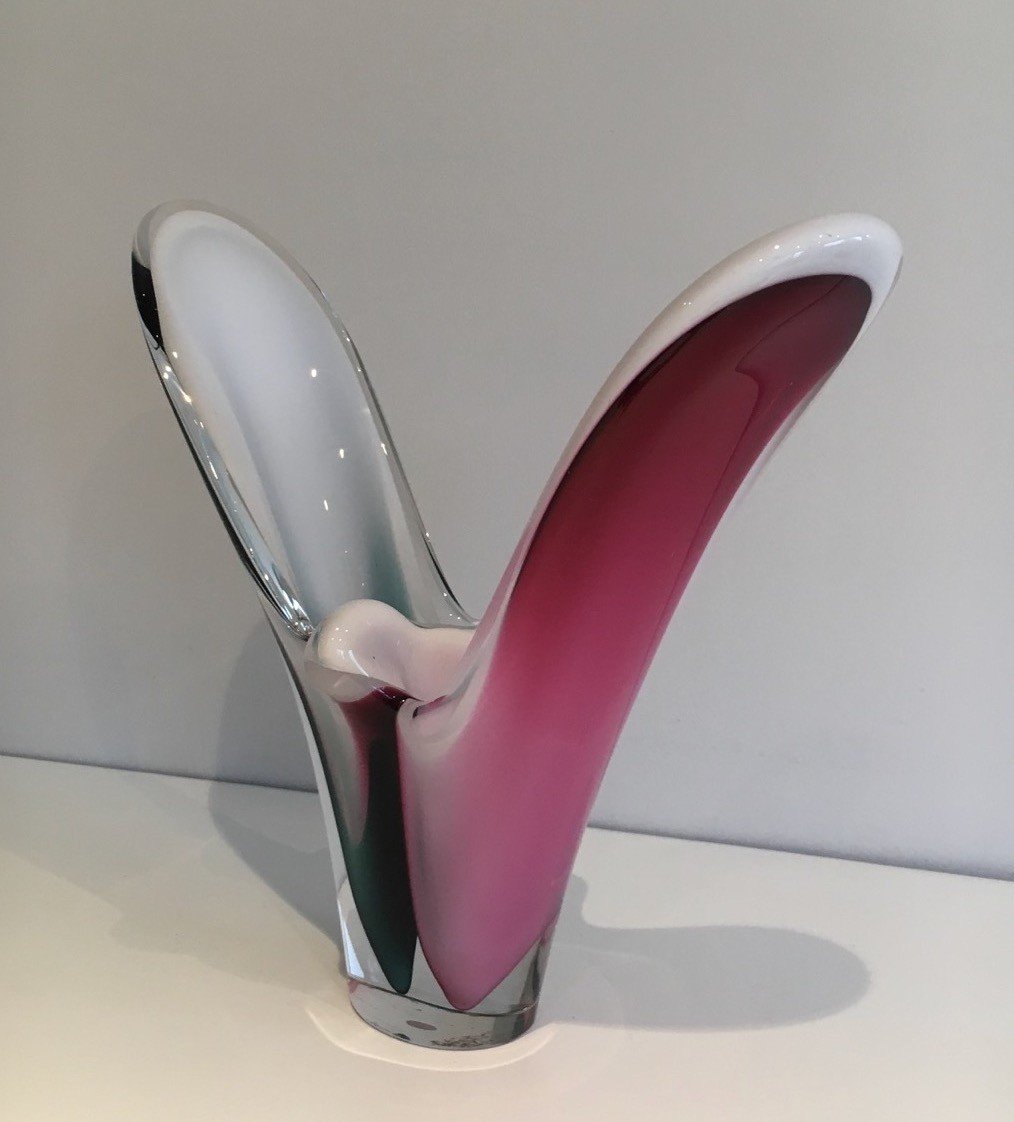 Multicolor Glass Coquille Vase. Sweedish Work Signed Flygsfors, 1956-photo-4