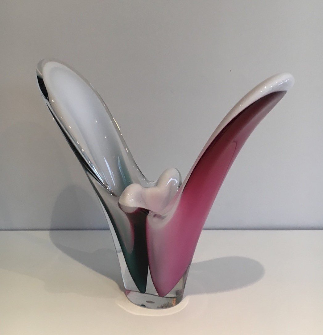 Multicolor Glass Coquille Vase. Sweedish Work Signed Flygsfors, 1956-photo-2