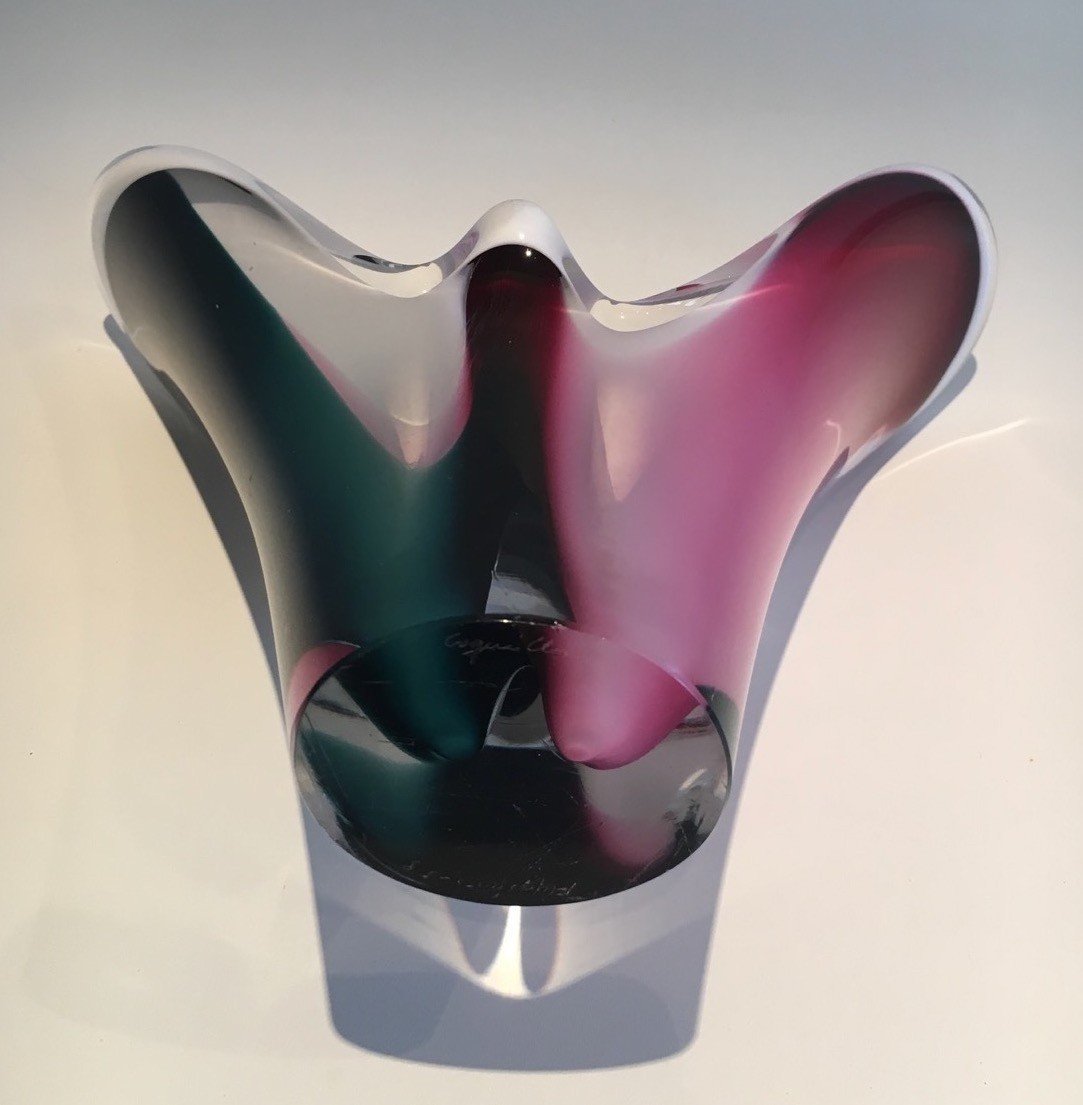 Vase coquille en verre multicolore. Travail Suédois signé Flygsfors, 1956-photo-3