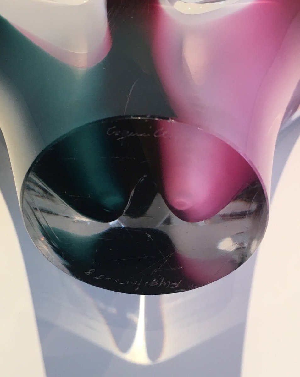 Multicolor Glass Coquille Vase. Sweedish Work Signed Flygsfors, 1956-photo-4