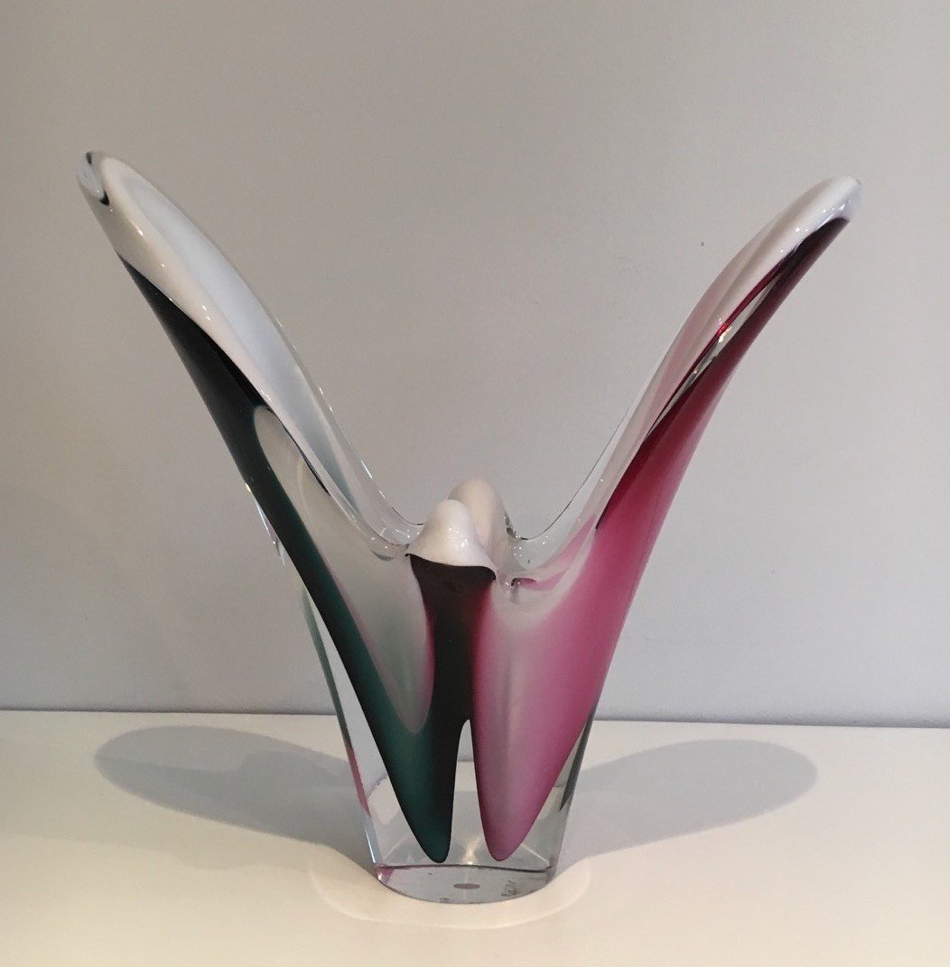 Vase coquille en verre multicolore. Travail Suédois signé Flygsfors, 1956-photo-8