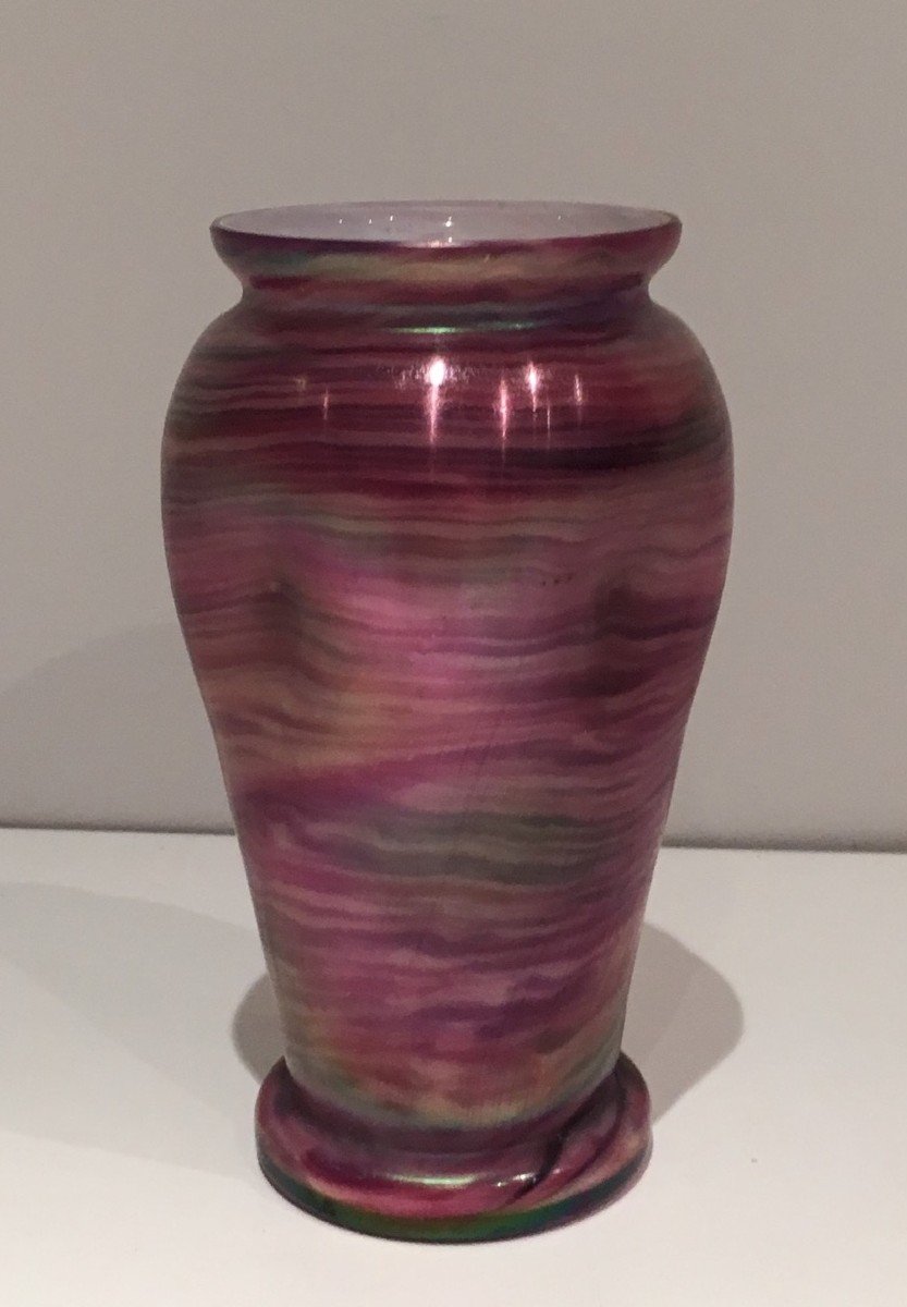 Vase En Verre Multicolore. Travail Autrichien Dans Le Goût De Loetz. Vers 1970-photo-3