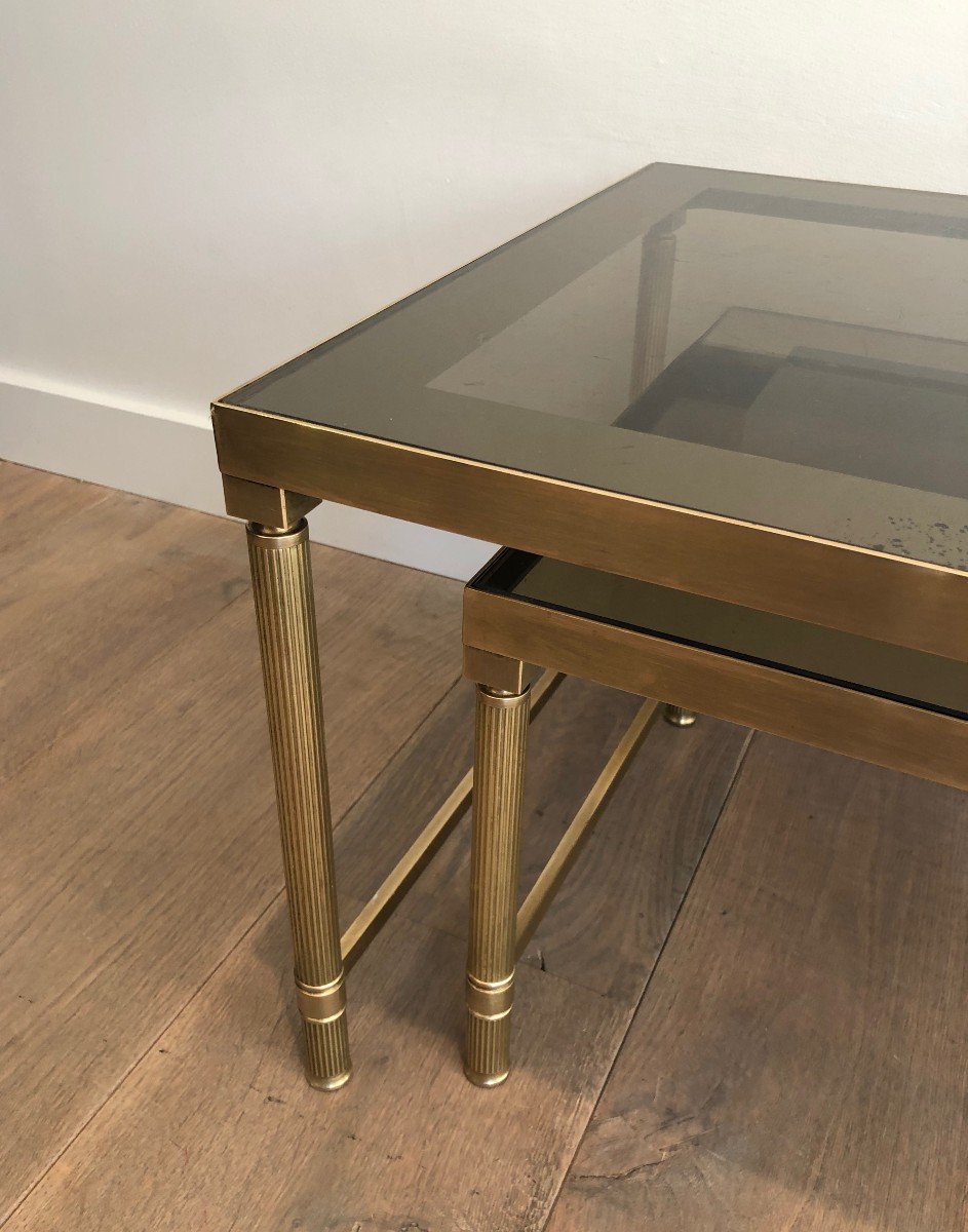 Brass Coffee Table With 2 Nesting Tables That Can Be Used As Side Tables. French Work. Circ 197-photo-3