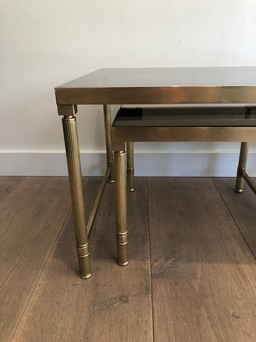 Brass Coffee Table With 2 Nesting Tables That Can Be Used As Side Tables. French Work. Circ 197-photo-5
