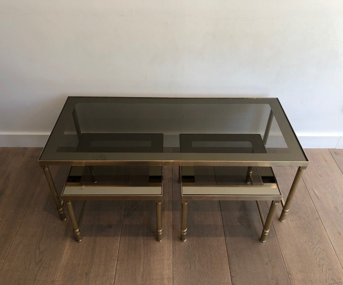 Brass Coffee Table With 2 Nesting Tables That Can Be Used As Side Tables. French Work. Circ 197-photo-8