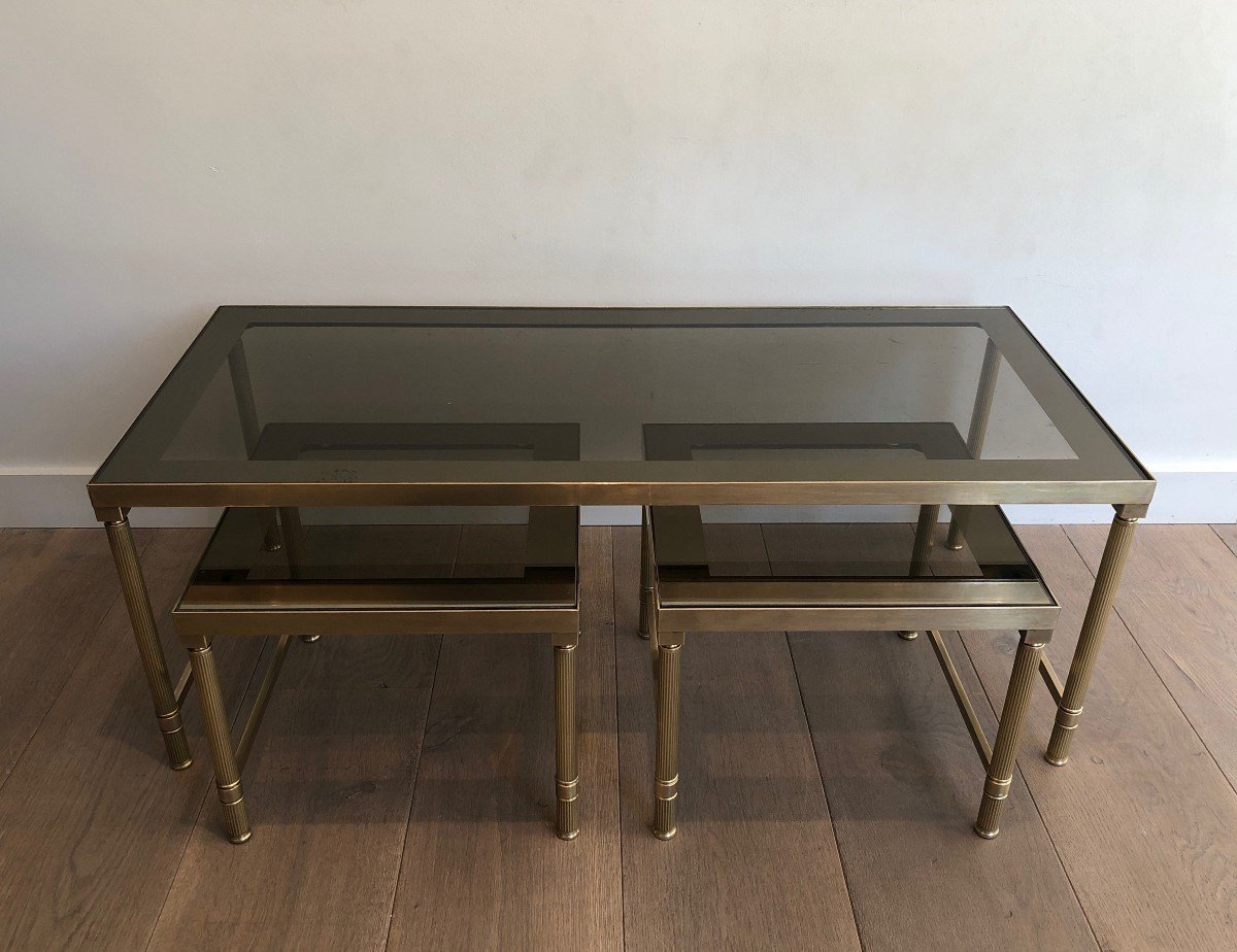 Brass Coffee Table With 2 Nesting Tables That Can Be Used As Side Tables. French Work. Circ 197