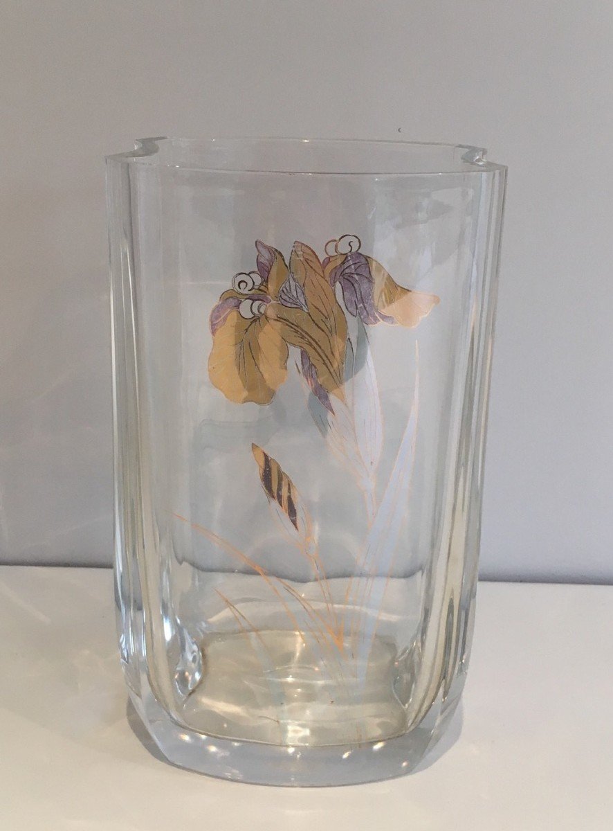 Vase En Verre à Décors d'Une Fleur Dorée. Vers 1970-photo-2