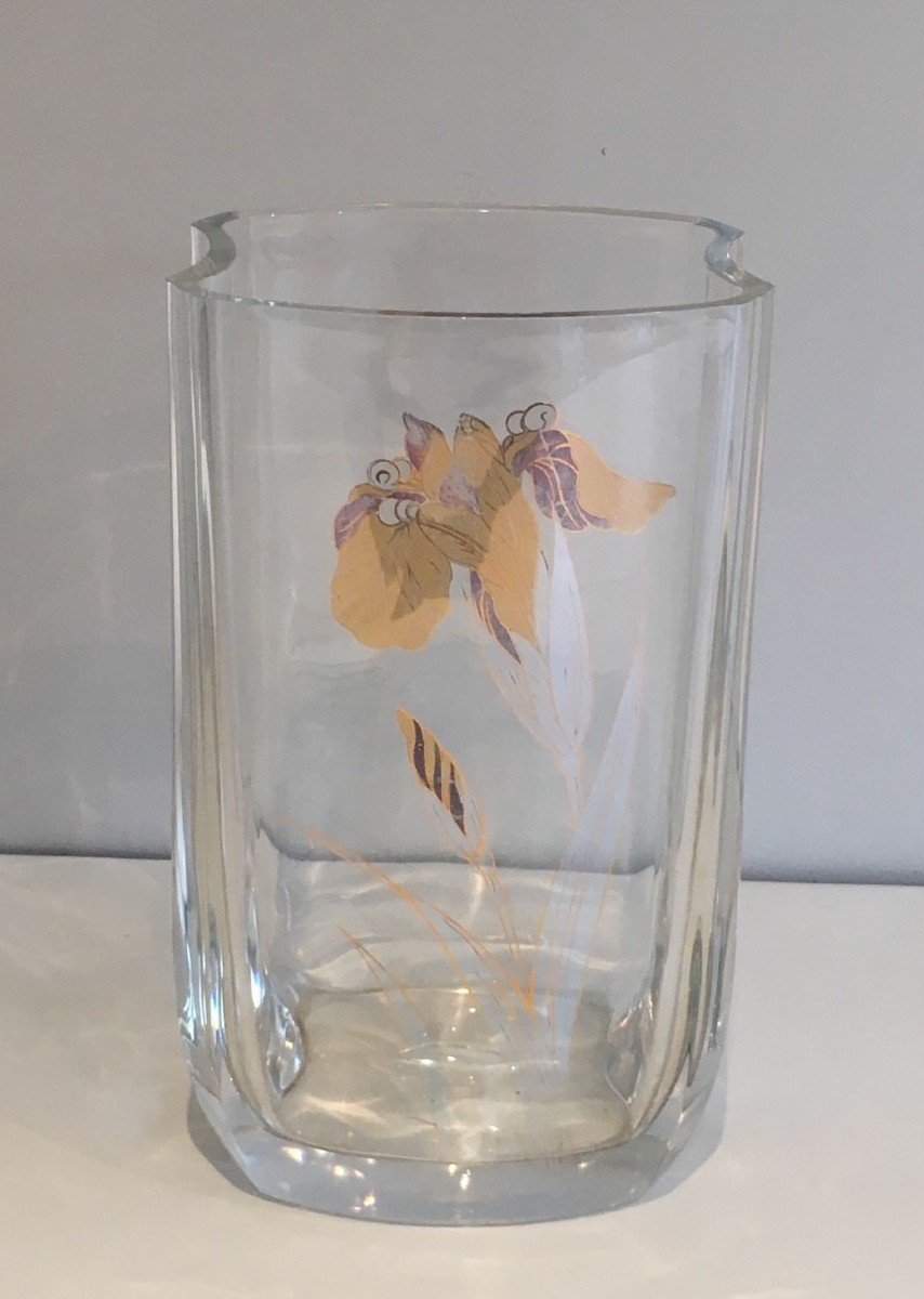 Vase En Verre à Décors d'Une Fleur Dorée. Vers 1970-photo-3