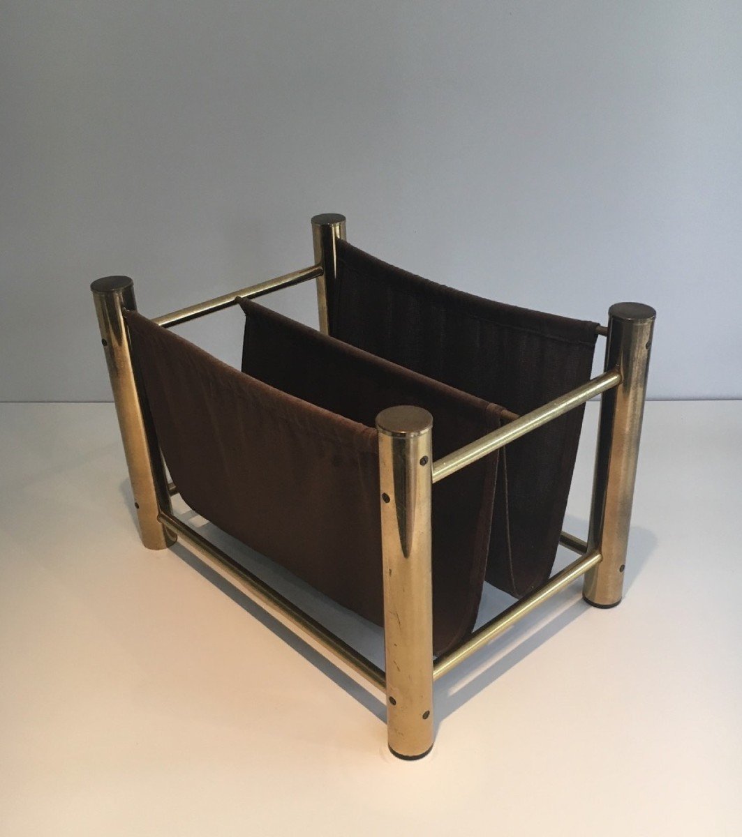 Gilt Metal And Fabric Magazine Rack. French Work. Circa 1970-photo-4