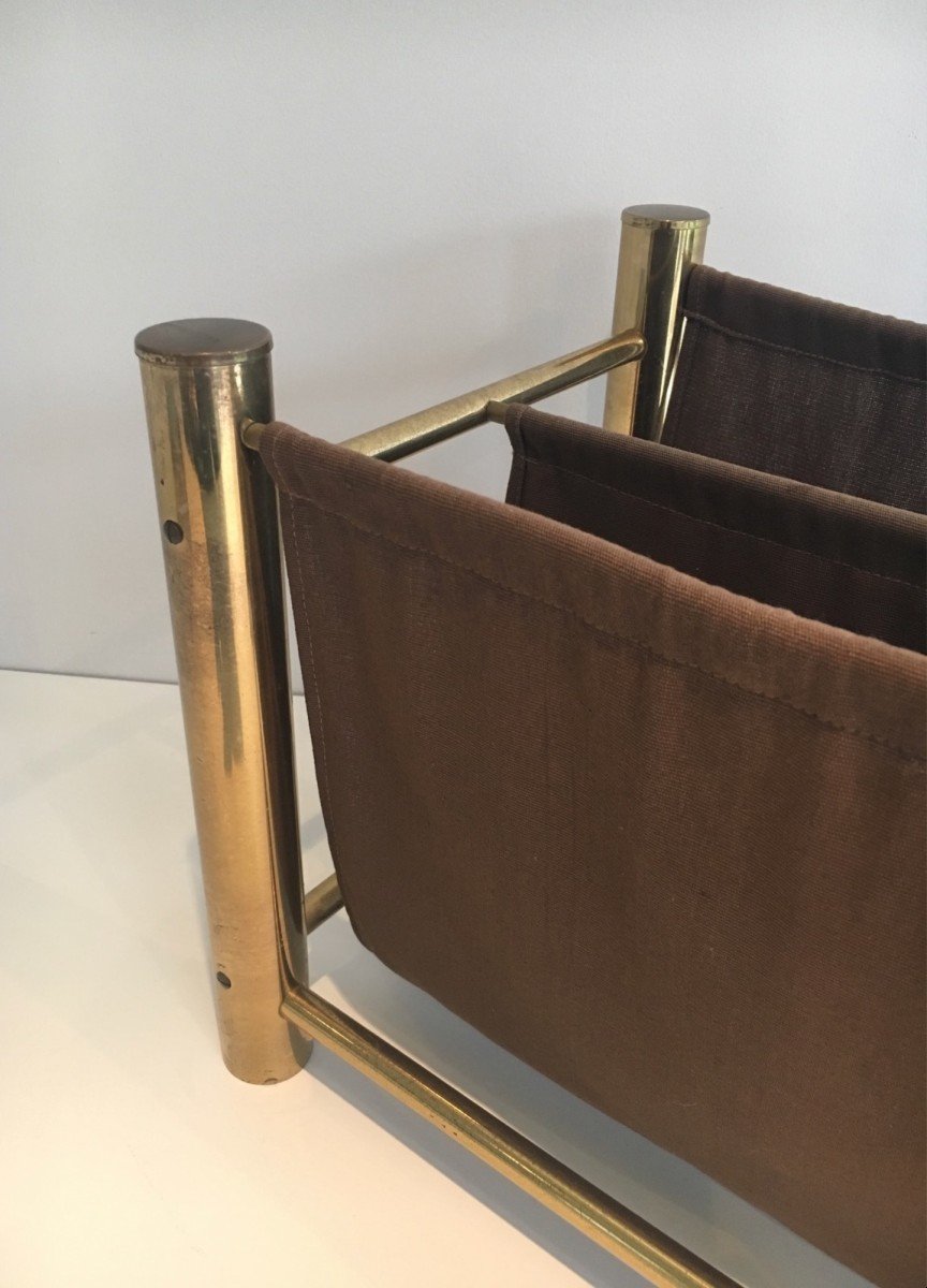 Gilt Metal And Fabric Magazine Rack. French Work. Circa 1970-photo-2