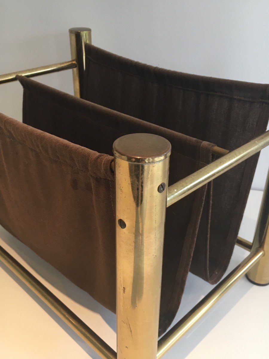 Gilt Metal And Fabric Magazine Rack. French Work. Circa 1970-photo-4