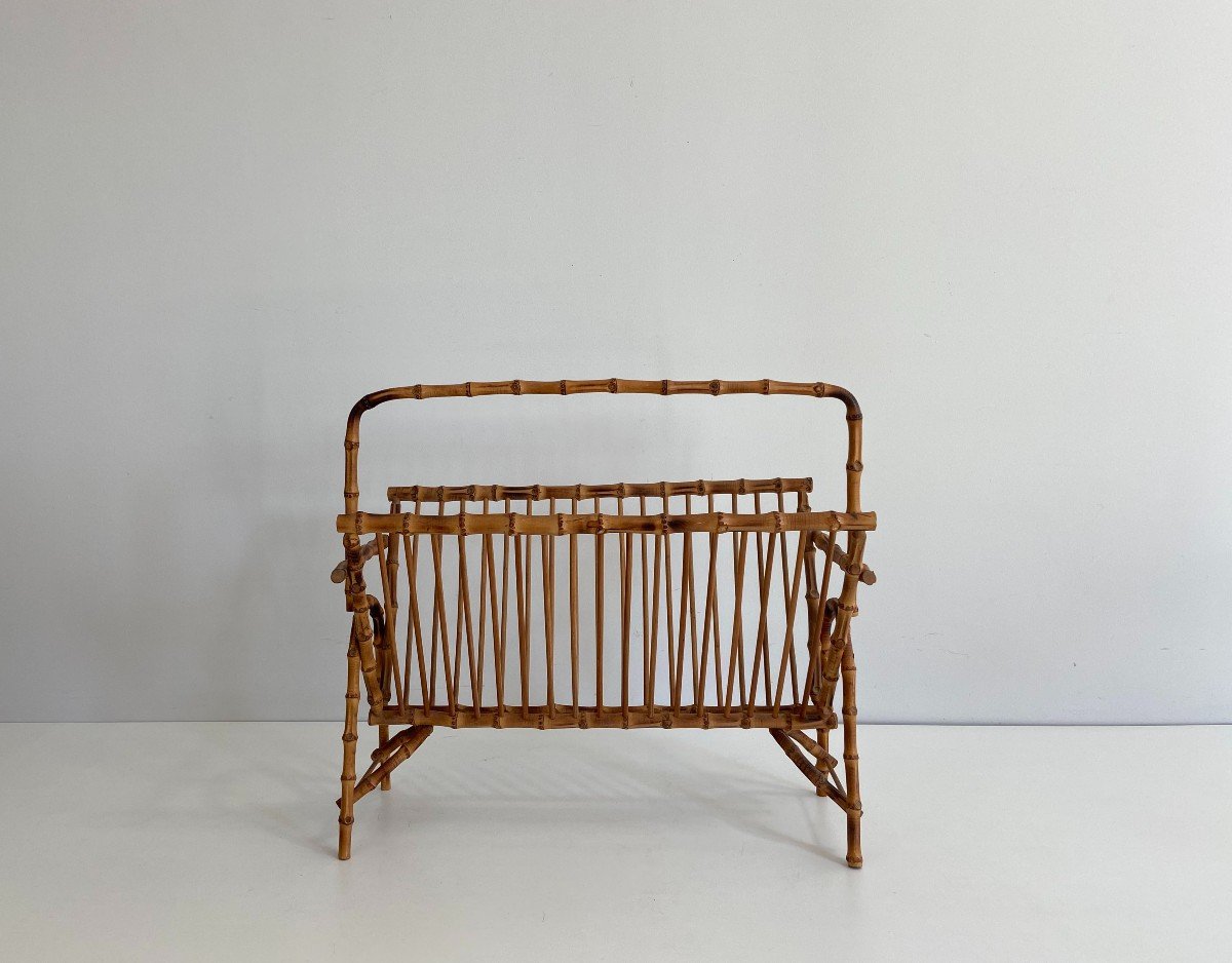 Porte-revues En Rotin Façon Faux-bambou. Travail Français. Vers 1950