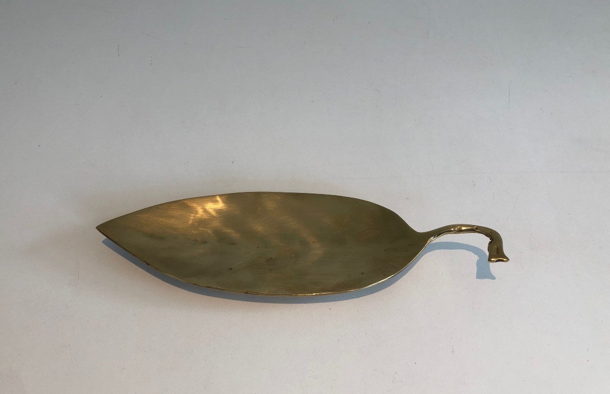 Brass Vide-poche Representing A Leaf. French Work. Circa 1970-photo-1