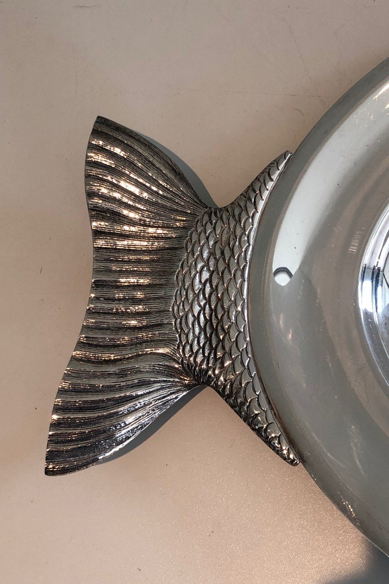 Silver Plated Dish Representing A Fish. Italian Work, Marked Teghini Firenze Made In Italy-photo-3