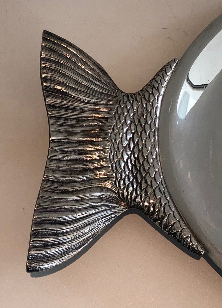 Silver Plated Dish Representing A Fish. Italian Work, Marked Teghini Firenze Made In Italy-photo-4