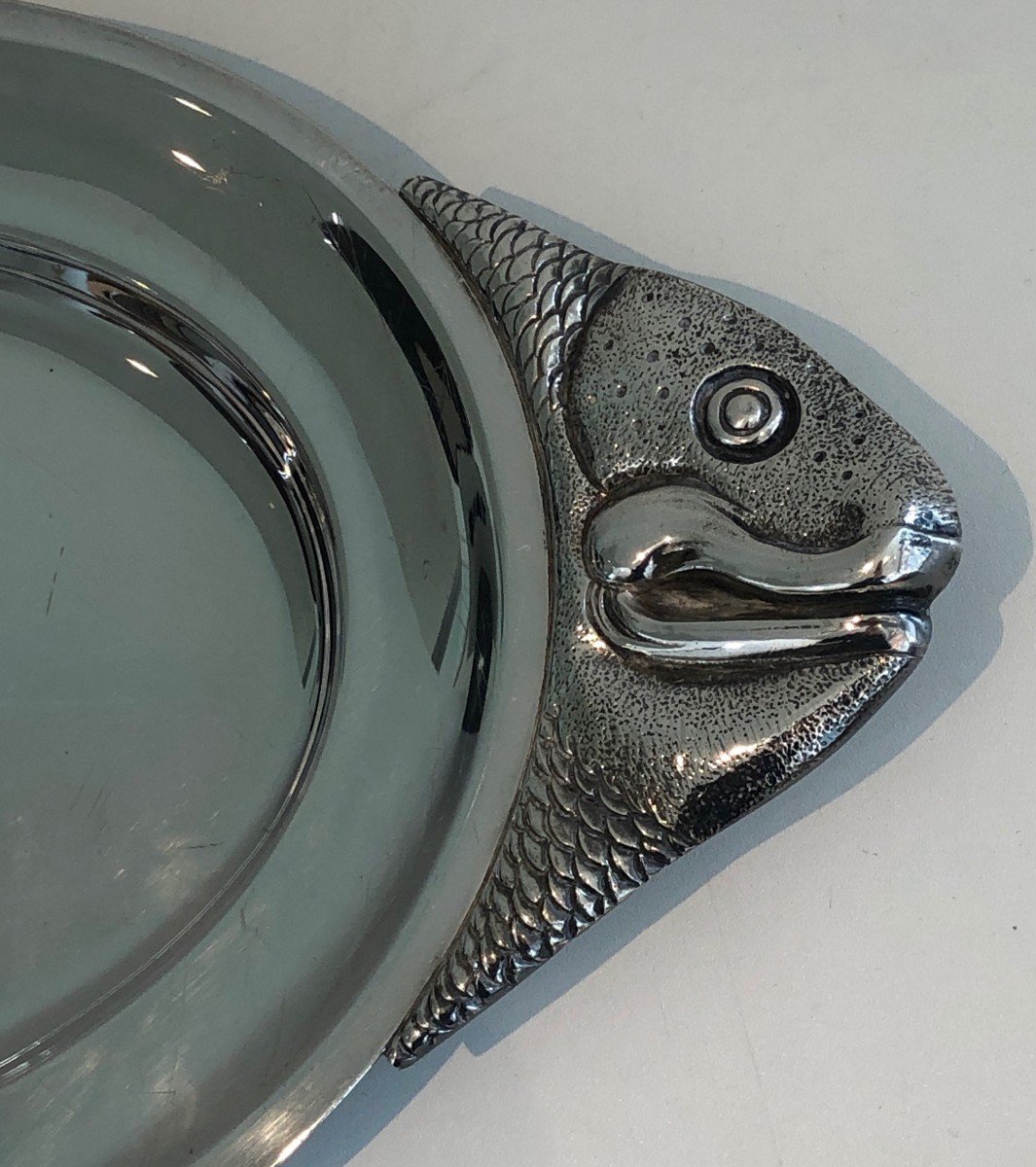 Silver Plated Dish Representing A Fish. Italian Work, Marked Teghini Firenze Made In Italy-photo-4