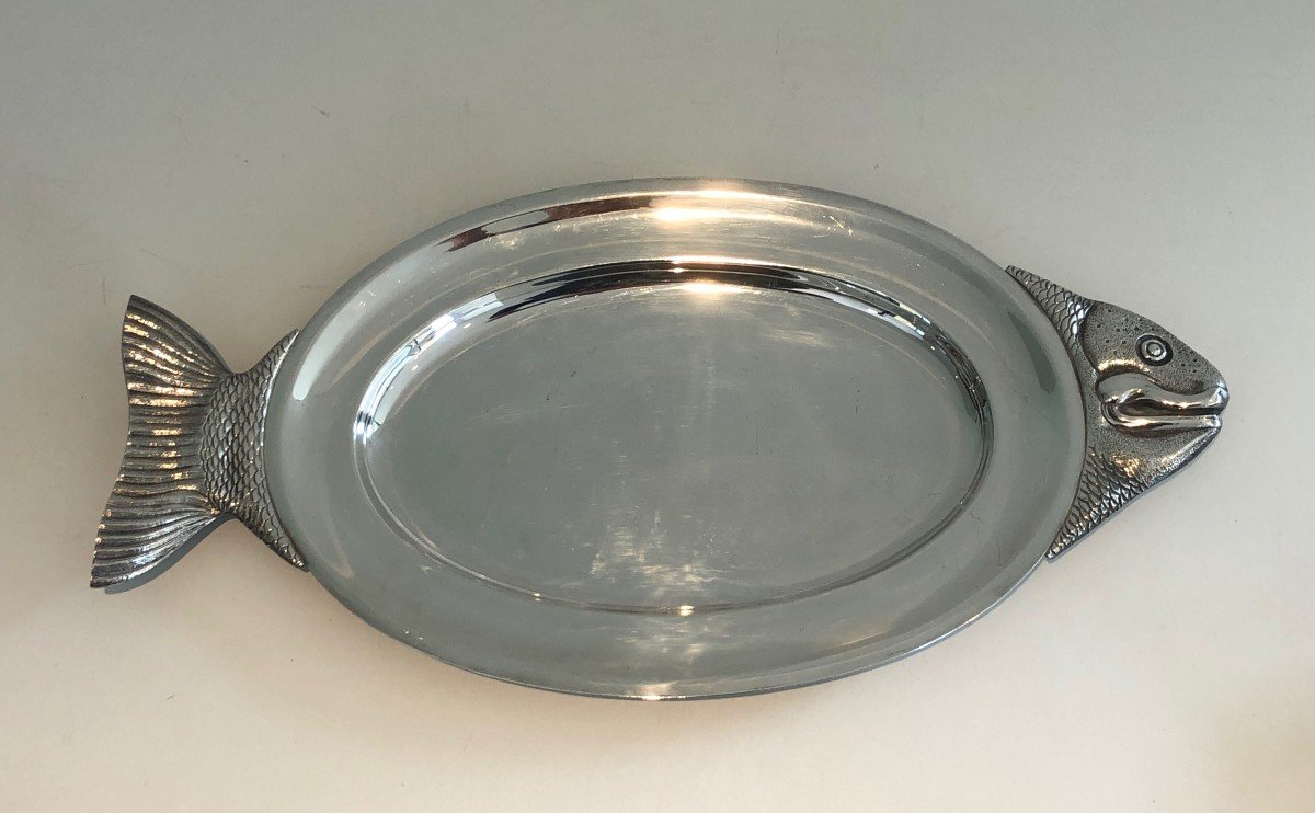 Silver Plated Dish Representing A Fish. Italian Work, Marked Teghini Firenze Made In Italy-photo-8