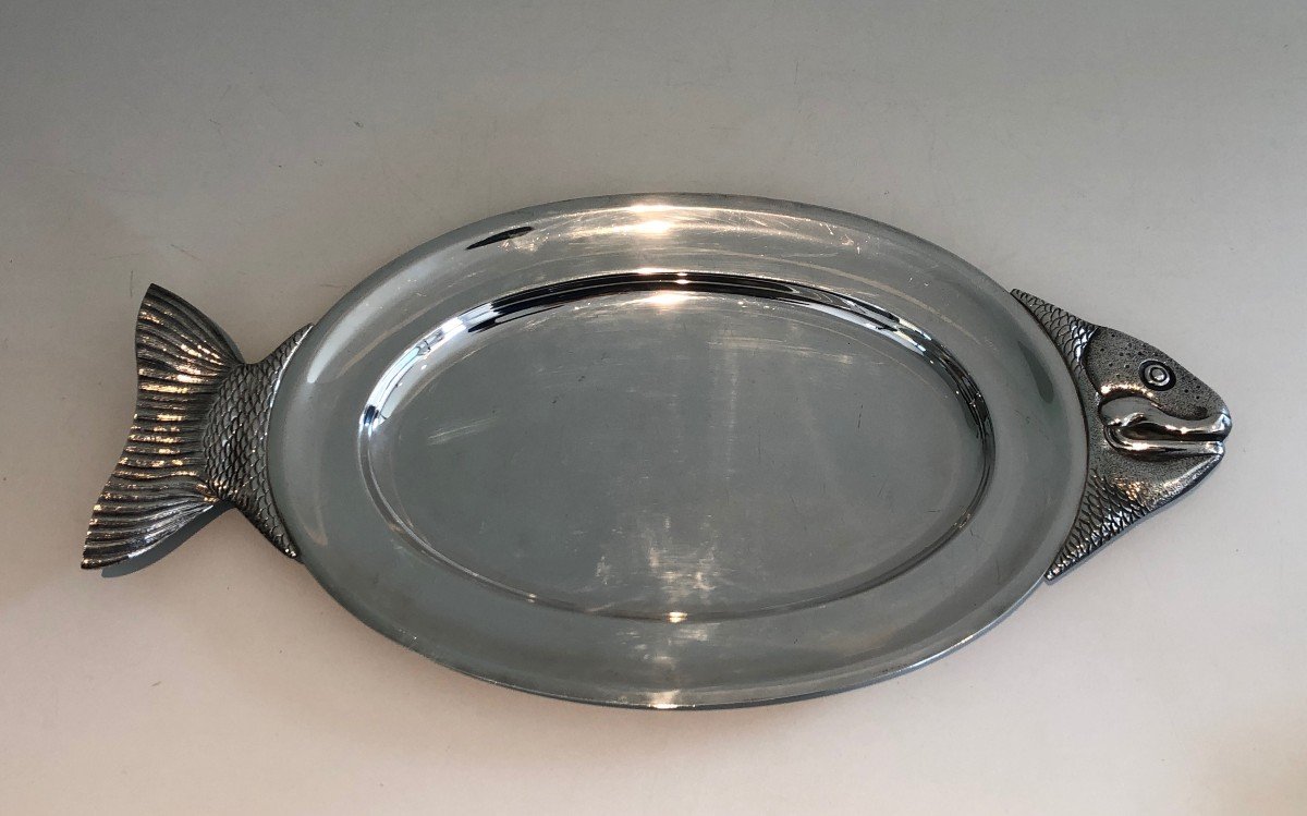 Silver Plated Dish Representing A Fish. Italian Work, Marked Teghini Firenze Made In Italy