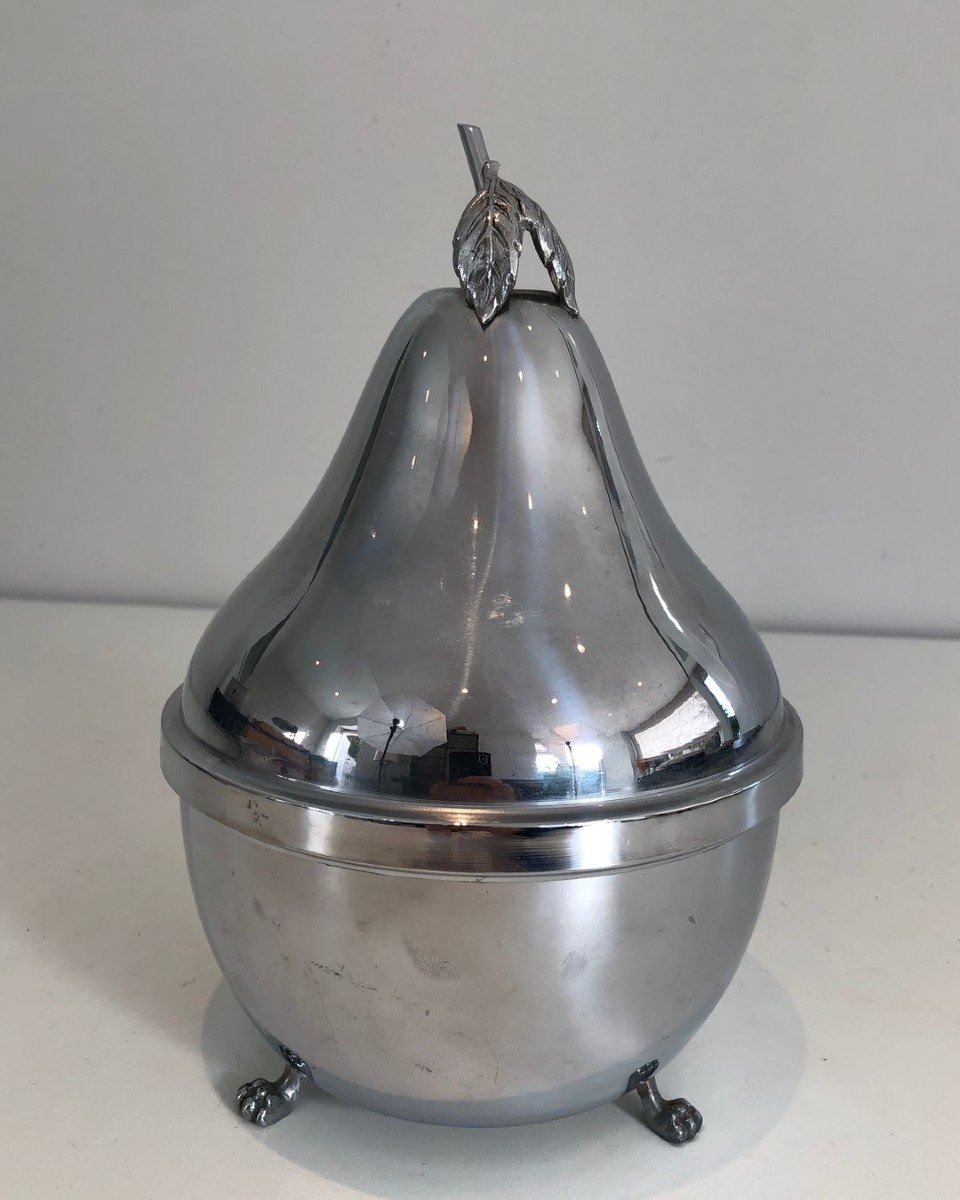Cave à Liqueur En Forme De Poire En Métal Argenté Et Verre Fumé