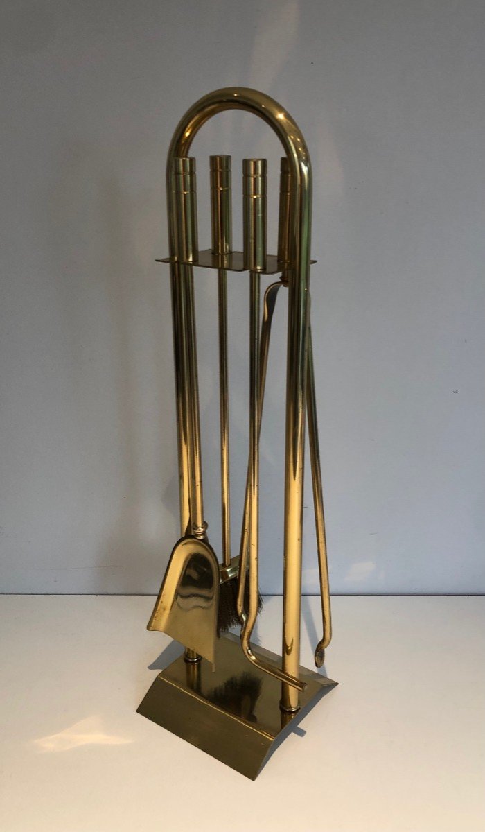 Brass Design Fireplace Tools. French Work. Circa 1970-photo-3