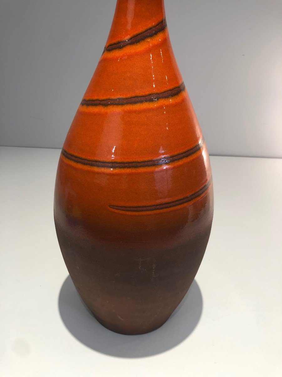 Grand Vase En Céramique Dans Les Tons Rouge-orangé. Travail Français. Vers 1950-photo-3