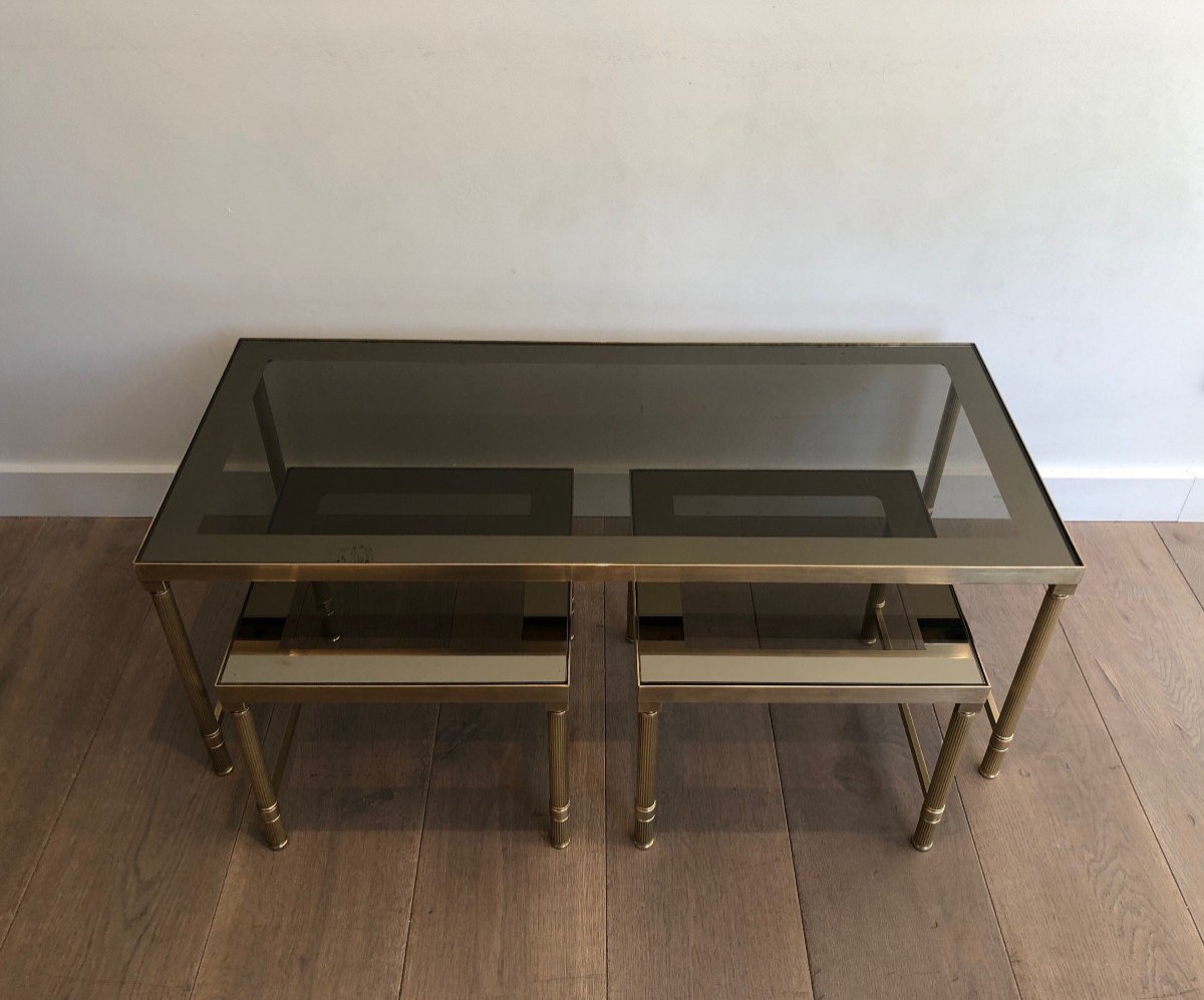 Brass Coffee Table With 2 Nesting Tables That Can Be Used As Side Tables. French Work. 1970's-photo-8