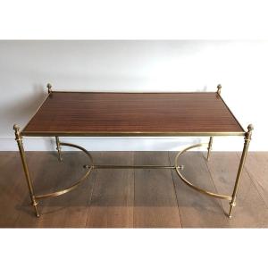 Neoclassical Style Brass Coffee With Mahogany Top Coffee Table. French Work By Maison Jansen
