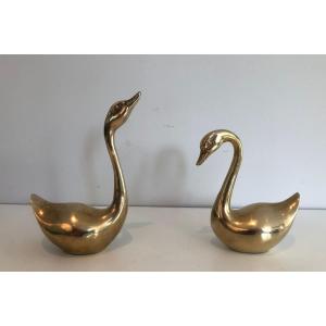 Paire Of Brass Ducks