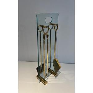 Glass And Brass Design Fireplace Tools
