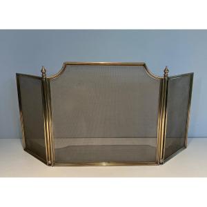 Neoclassical Style Brass And Grilling Fireplace Screen