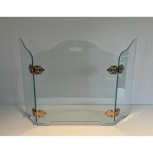 Glass Fireplace Screen With Bronze Hinges