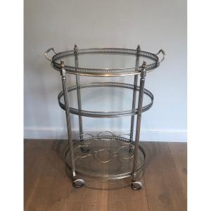 Three Tiers Silvered On Brass Drinks Trolley By Maison Jansen