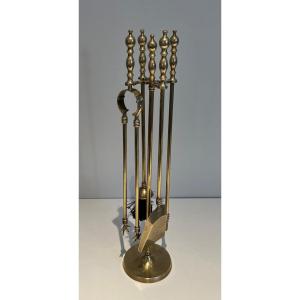 Neoclassical Style Brass Fireplace Tools. French. Circa 1970