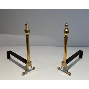 Pair Of Neoclassical Style Bronze Andirons. French. Circa 1940