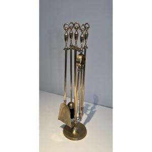 Neoclassical Style Brass Fireplace Tools. French Work. Circa 1970