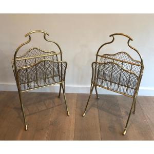 Pair Of Neoclassical Style Brass Magazine Racks. French Work Attributed To Maison Jansen. Circa 1900