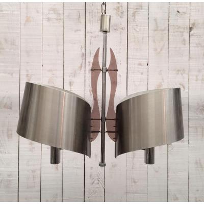 Charles House. Chandelier Brushed Metal And Chrome. Around 1970