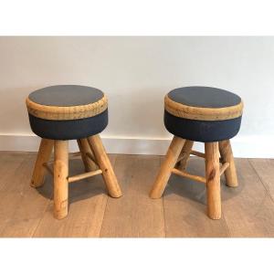 Pair Of Pine Stools. French Work. Circa 1970