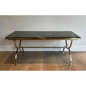 Golden Wrought Iron Coffee Table With Marble Top. French Work. Around 1940
