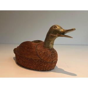 Duck Tray In Ceramic And Brass. Italian Work Signed Tarzia Firenze. Around 1970